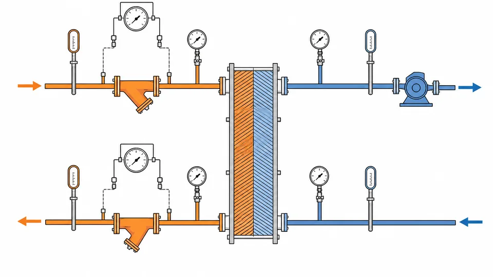 District heating pressure gauge selection schematic with primary secondary and differential pressure points