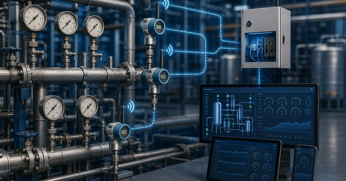 IIoT remote pressure monitoring retrofit with legacy gauges transmitters gateway and dashboard