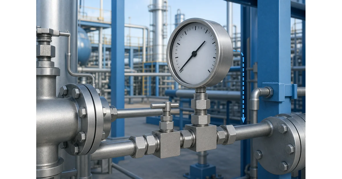 High pressure process pipework where solid front safety case gauges are required