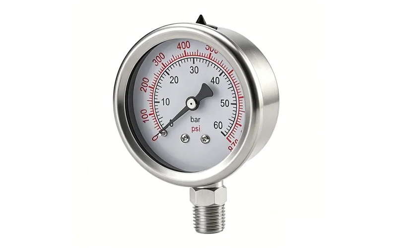 Stainless steel pressure gauge candidate for a properly rated steam siphon assembly